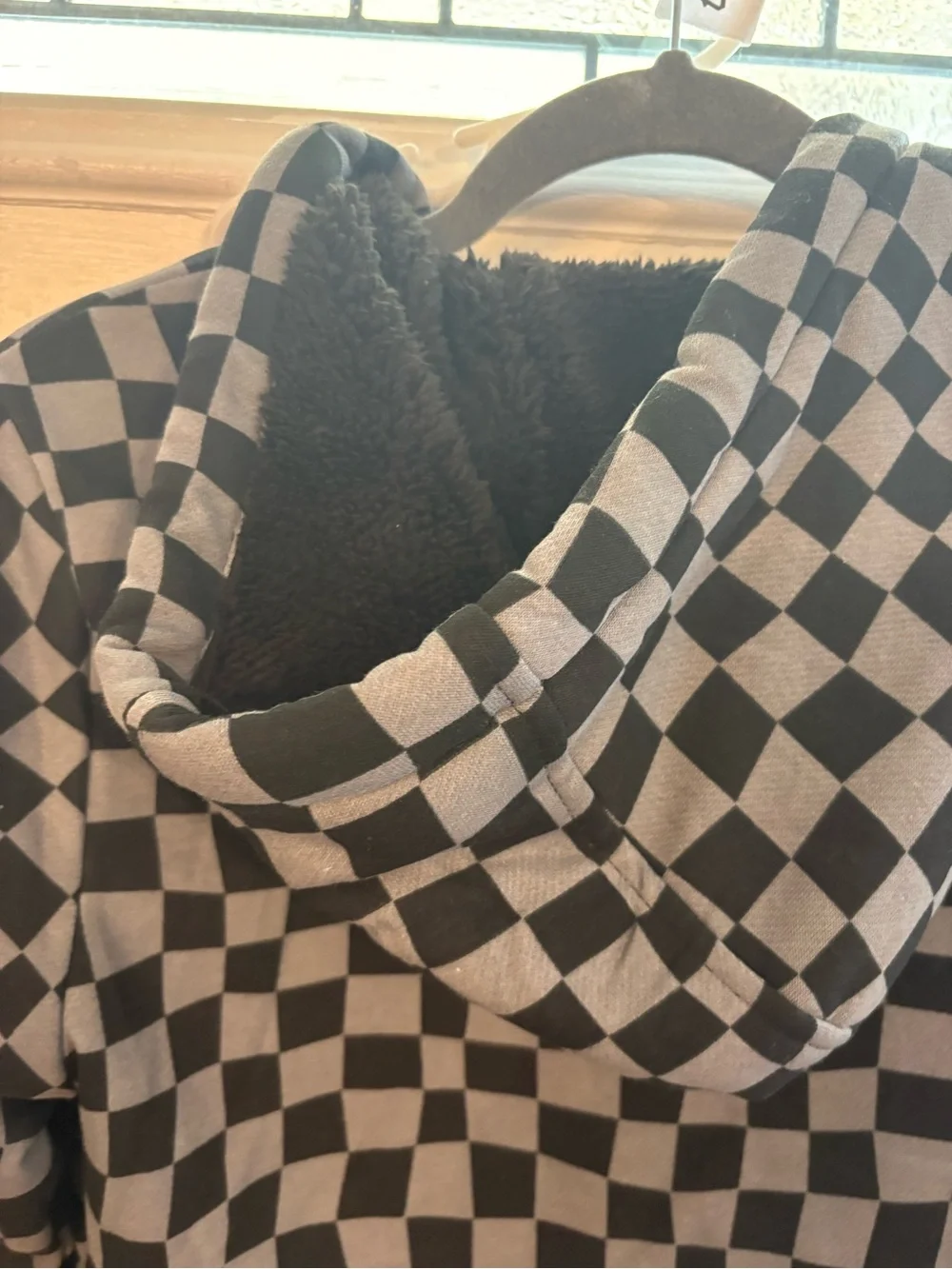 Black and Gray Checkerboard Zip Hoodie, aligned with fleece NWT BOYS L